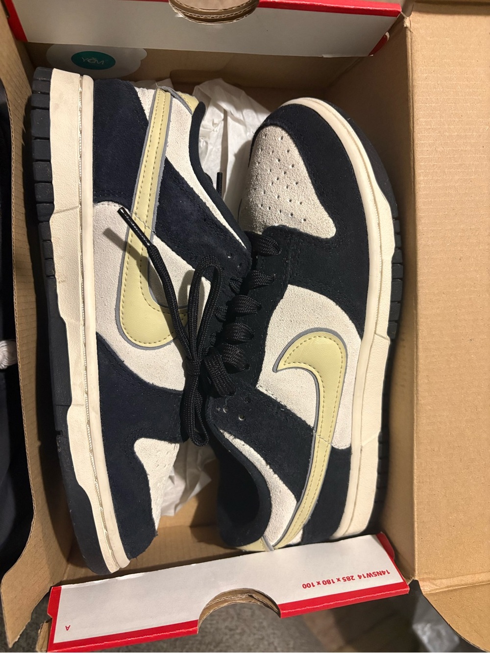 Nike women's Black, Cream and Pale Yellow Suede Low-Top Sneakers